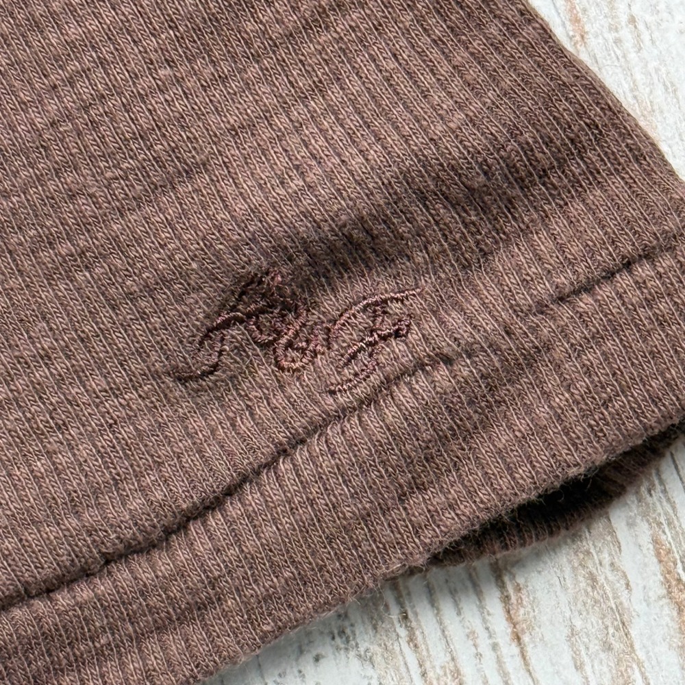 VTG Y2K Abercrombie & Fitch Brown Fitted Ribbed Henley Long Sleeve Top Medium - Picture 5 of 9